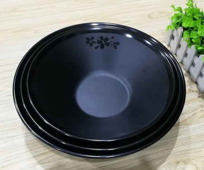 壹粤黑色磨砂龙虾碗，大号龙虾盘，磨砂龙虾盆密胺餐具